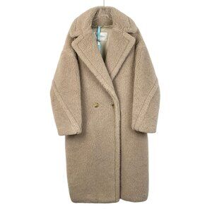 Max Mara Womens Beige Teddy Double-Breasted Wool & Alpaca Long Coat Size M